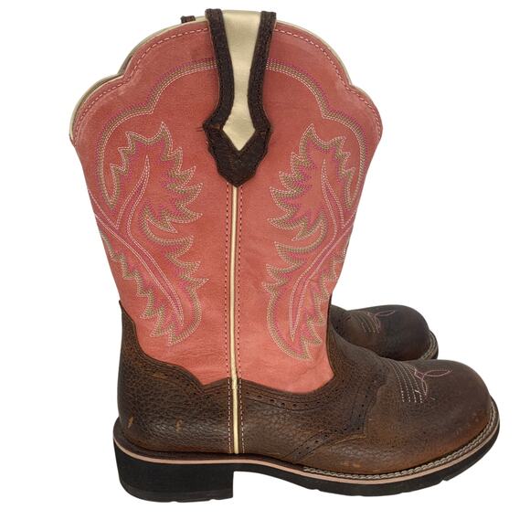 Ariat Fat Baby Pink Brown Leather Western Cowgirl Boots Size 9B - Picture 1 of 11